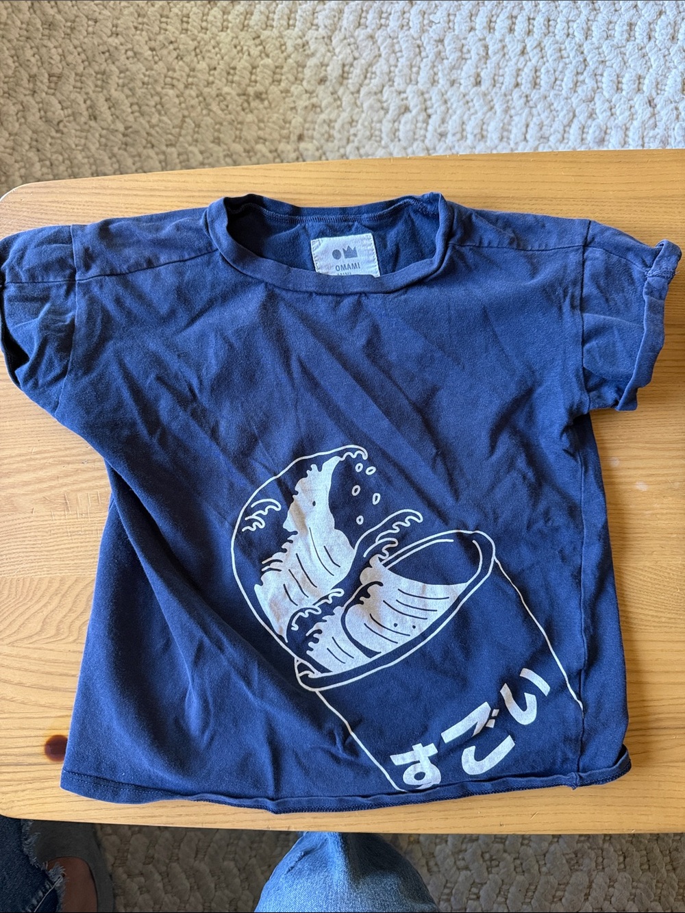OMAMI MINI Kids Navy Blue Graphic Tee with Japanese Wave